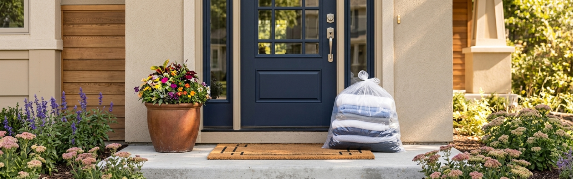 folded clothes on a doorstep
